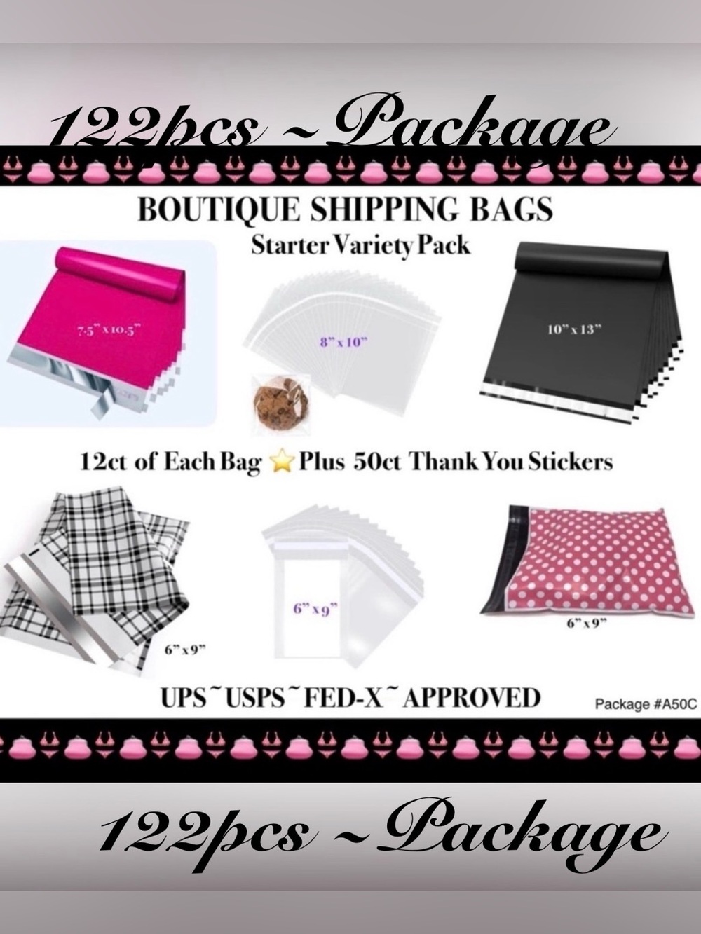122pcs ~ Starter Package -24ct Clear Bags/48 Poly Bags & 50ct Stickers 👙🆕👛